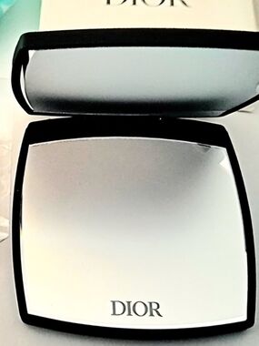Dior Silver Mirror Compact with Black Trim